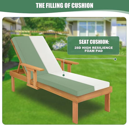 Chaise Lounge Cushions Outdoor Set of 4 - Waterproof and Fade Resistant Sun Lounger Replacement Cushions - Patio Lounger Pads with Removable Cover for Pool, Deck, 72 x 21 x 3 Inch, Sage Green