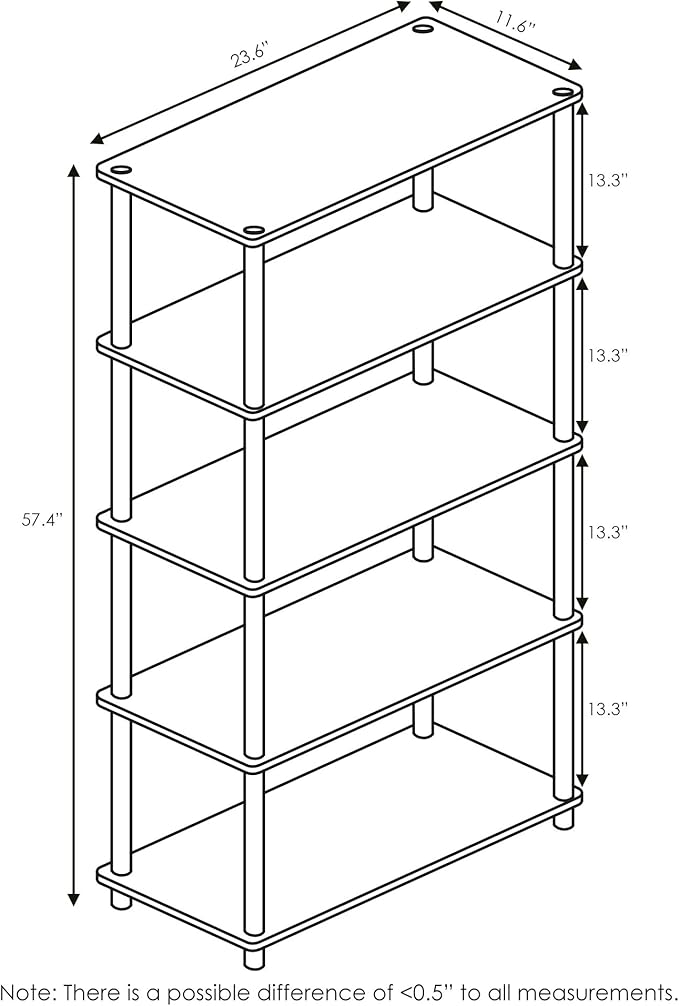 Furinno Turn-N-Tube 5-Tier Multipurpose Shelf / Display Rack / Storage Shelf / Bookshelf, Round Tubes, Americano/Black