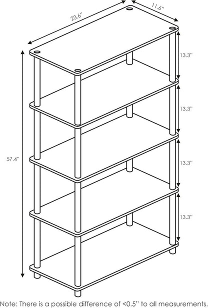 Furinno Turn-N-Tube 5-Tier Multipurpose Shelf / Display Rack / Storage Shelf / Bookshelf, Round Tubes, Americano/Black