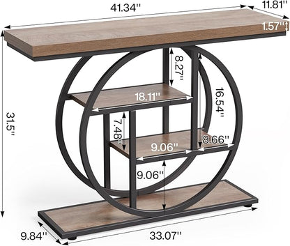 LITTLE TREE Console Table, 4-Tier Entryway Table Behind Couch Table, 41.3-Inch Farmhouse Sofa Table for Living Room, Foyer Hallway Table for Entrance, Walnut and Black