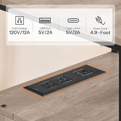HOOBRO End Table with Charging Station, Nightstand with 2 Drawer & USB Ports & Power Outlets, Bedside Table for Small Spaces, Stable and Sturdy, for Living Room, Bedroom, Greige and Black BG43UBZ01