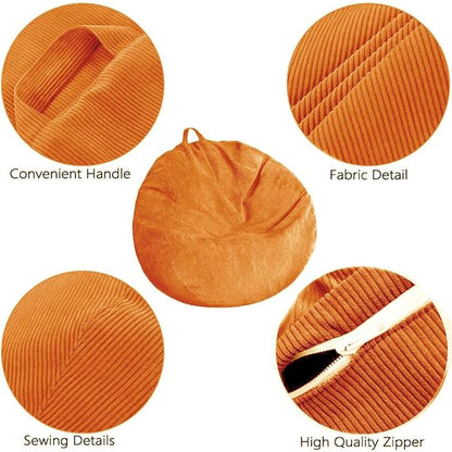 Stuffed Animal Storage Bean Bag Chair Cover - Washable Ultra Soft Corduroy Cover for Organizing Plush Toys or Textile, Sack Bean Bag for Adults, Teens