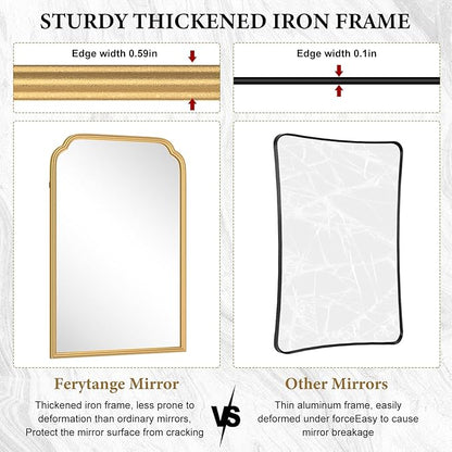 30X40 Inch Gold Bathroom Mirror for Vanity, Modern Rounded Corner Large Wall Mirror for Over Sink with Non-Rusting Iron Metal Framed (Tempered Glass)