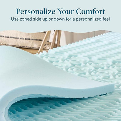 LUCID Gel Infused Memory Foam Mattress Topper – 2 Inch Mattress Topper – 5 Comfort Zones Relieve Pressure – CertiPUR-US Certified Foam - Queen