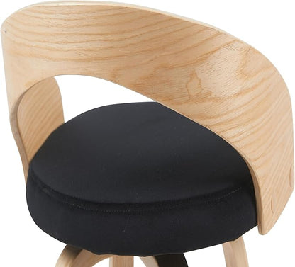 Sonia Modern Swivel Bar Height Stool with Black Upholstered Seat and Patterned Oak Wood Finish Set of 4