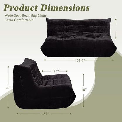 Bean Bag Chair, Loveseat Fireside Chair Large Bean Bag Sofa for Adults, Memory Foam Two Seater Couch Gaming Chairs with Comfy Design, Lazy Floor Sofa for Living Room, Bedroom, Dark Gray