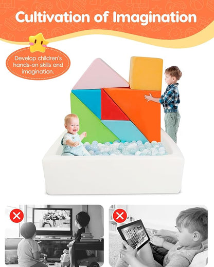 Kids Play Sofa, Tangram Square Puzzles Couch Furniture, Modular Kids Play Couchs Furniture, Puzzle Solving Couch Building Fort for Playroom Bedroom Boys Girls Teens, Rainbow