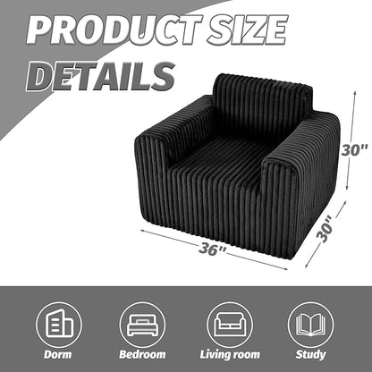 HABUTWAY Giant Bean Bag Chairs for Adults with Armrests, High Backrest Bean Bag Lounge Lazy Sofa with Durable Elastic Foam Filling & Comfy Fabric, Single Couch for Bedroom/Dorm/Living Room(Black)