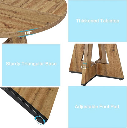 47" Round Dining Table for 4-6, Modern Dinner Table Farmhouse Round Small Kitchen Tables with Wooden Cross Base for Dining Room, Kitchen, Living Room, Retro Brown