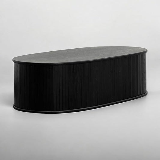 NTC Stream Coffee Table, Modern Oval Wooden Center Table with Vertical Groove Design, Stylish Living Room Decor, Contemporary Minimalist Style for Home and Office, Easy Assembly - Burnt Black