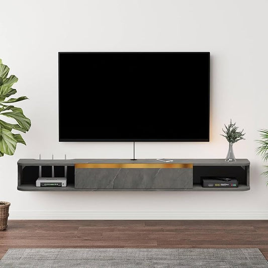 Floating TV Stand, 79'' Wall Mounted Entertainment Center TV Media Console, Floating Shelves with Door, Floating TV Cabinet Large Storage TV Bench for Living Room (Dark Grey, 78.74IN)