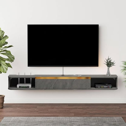 Floating TV Stand, 63'' Wall Mounted Entertainment Center TV Media Console, Floating Shelves with Door, Floating TV Cabinet Large Storage TV Bench for Living Room (Dark Grey, 62.99IN)