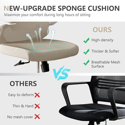 Office Chair, Ergonomic High Back Comfy Desk Chairs and Flip-up Armrest Lumbar, Swivel Tilt Function Backrest Computer Chair,PU Rolling Wheels Capacity 350LBS (Khaki)