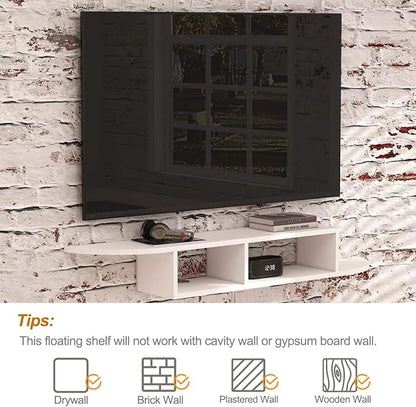 GHC Floating TV Stand, Wall Mounted Entertainment Center and Cabinet Shelf, TV Console with Storage, Media Console for DVD Player, Space-Saving Under TV Shelf for Bedroom, Living Room (White)