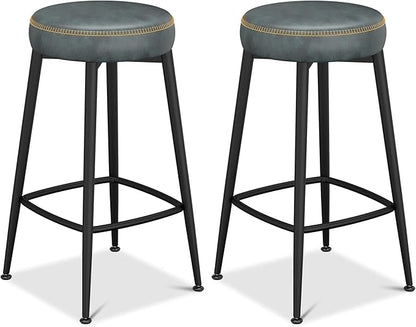 Counter Height Bar Stools, 26" H Backless Bar Stools Set of 8, Upholstered Faux Leather Kitchen Counter Stools, Mid Century Modern, Kitchen Island Home Bar, Pub, Black Blue