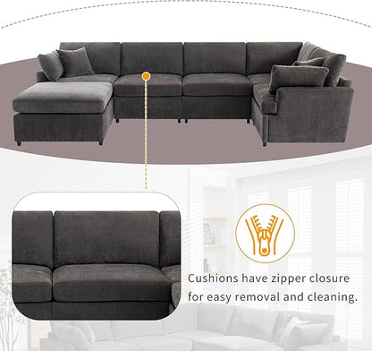 Merax 6-Seater Modern Large U-Shape Sectional Sofa, with Removable Ottomans for Living Room,Gray