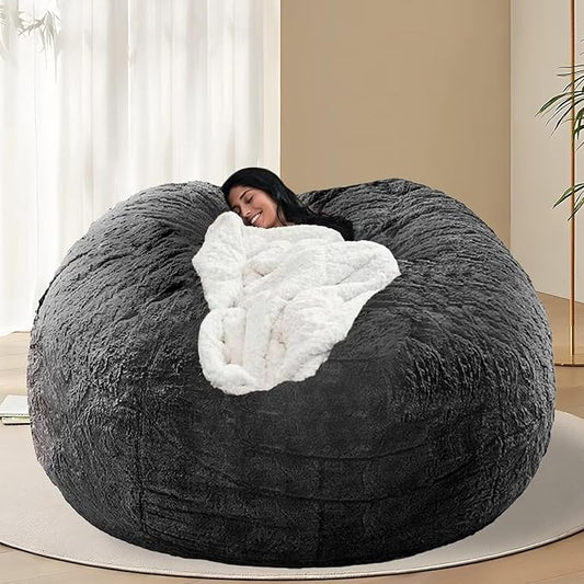 BCU 7FT Big Bean Bag for Adults Kids Without Filling Oversized Bean Bag Chair Cover for Stuffed Animal Storage, Dark Grey