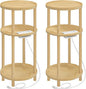 HOOBRO Set of 2 Small Round Side Tables with Charging Station, 3-Tier Round Bamboo End Tables, Easy Assembly, for Living Room, Bedroom, Apartment, Natural YL152UBZP201