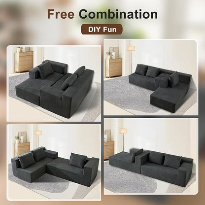 103" Cloud Sectional Sofa, Boneless L-Shape Couch with Chaise, Modern Minimalist Modular Couch for Living Room, Free Combination Deep Seat Corner, No Assembly Required, Dark Grey
