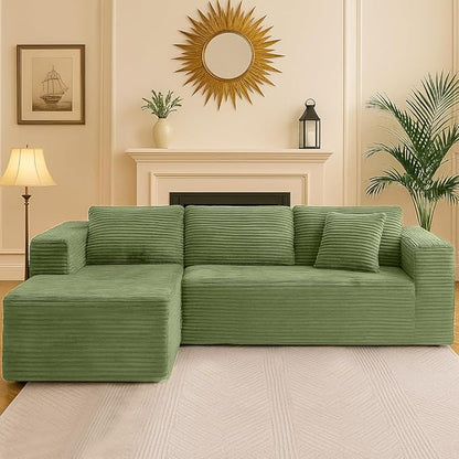 COMHOMA 105”Modular Sectional Sofa with Deep Seat,Cloud Upholstered L-Shape Couch Wide Arms Corduroy Fabric High-Density Foam Chaise Lounge for Living Room No Assembly Required