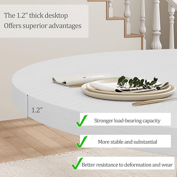 GarveeHome Round Dining Table for 4,Kitchen Dining Room Circle Dinner Pedestal Table,Space Saving Wood Kitchen & Dining Room Furniture,White 47-inch Diameter