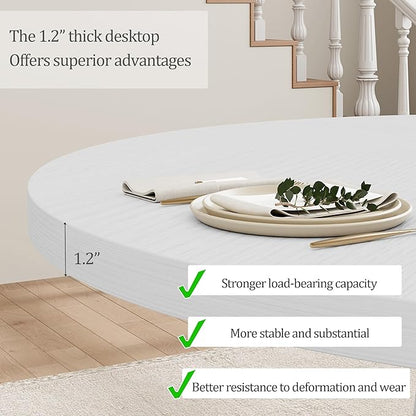 Garvee Dining Table for 4 to 6 People, 47 Inch Round Dining Table, Wooden Kitchen Table with Sturty Legs, Dining Room Table for Dining Room, Kitchen，White