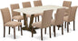 East West Furniture V727AB747-9 9 Piece Dining Table Set Includes a Rectangle Dining Room Table with V-Legs and 8 Light Sable Linen Fabric Upholstered Chairs, 40x72 Inch, Multi-Color
