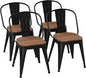 18 Inch Metal Dining Chairs,Arlunar Farmhouse Chairs Set of 4 Black Dining Room Chairs Stackable with Back and Wooden Seat bar stools