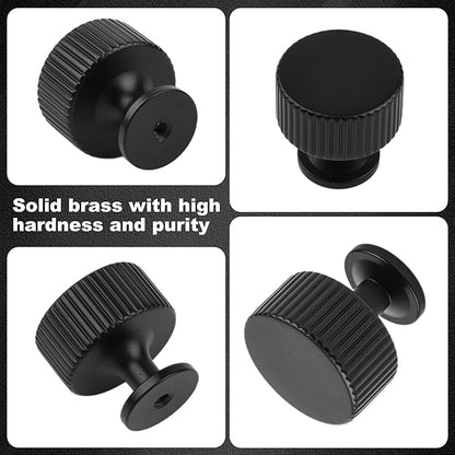 Matt Black Kitchen Cabinet Knob, 2 Pack Solid Brass Dresser Drawer Pulls, 1-1/10 Black Cabinet Knob for Cabinet Cupboard Wardrobe, Bifold Door Hardware Handles