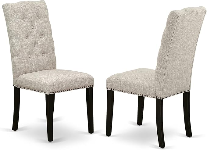 East West Furniture X677EL635-7 7 Piece Dining Table Set Consist of a Rectangle Kitchen Table with X-Legs and 6 Doeskin Linen Fabric Parson Dining Room Chairs, 40x72 Inch, Multi-Color