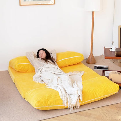 N&V Folding Matress Sofa Bean Bag Bed, Foam Filling Folding Matress Sofa, Includes Removable and Machine Washable Cover, Soft Premium Corduroy (Large, Tuscany)