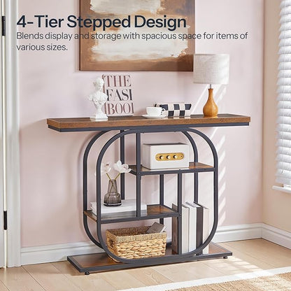 HOOBRO 43.3" Console Table, 4-Tier Sofa Table, Industrial Entryway Table, Behind Couch Table, Accent Table with Storage Shelf for Entryway, Foyer, Living Room, Bedroom, Hallway, Rustic Brown BF65XG01