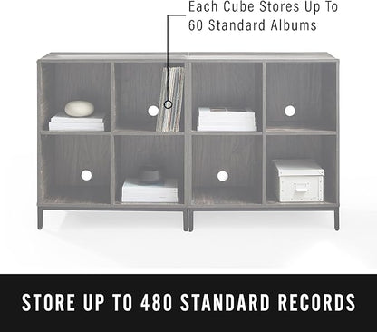 Crosley Furniture Jacobsen 2-Piece Vinyl Record Storage Cube Bookcase Set and Record Player Stand, Brown Ash
