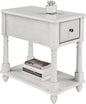 LEEMTORIG Solid Wood End Table Narrow Side Table with Drawer, Cherry Wood End Table Living Room, 13" W Slim Bedside Table Small Nightstand, 22" D x 22.7" H, No-Tools Assembly, Gray White BBJ-004-RW