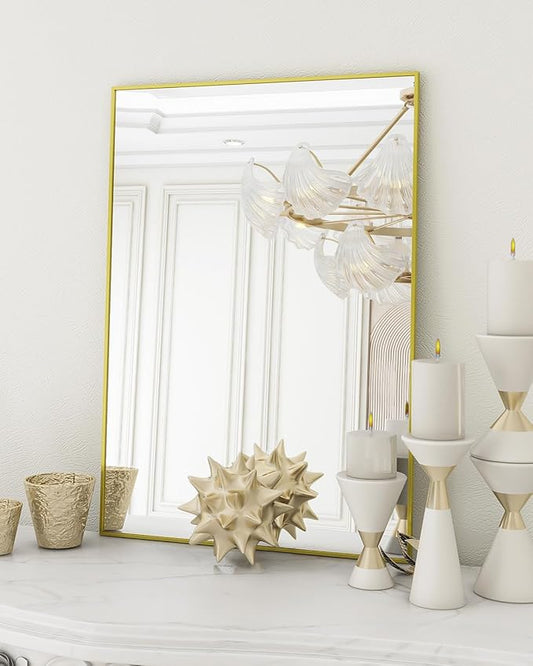 Koonmi Gold Mirrors for Wall, 24x36 Inch Bathroom Mirror, Rectangular Wall Mirror for Living Room Bedroom Bathroom, Hangs Horizontally or Vertically