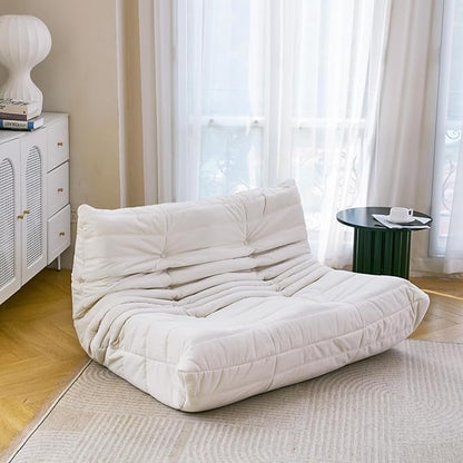 N&V Fireside Chair, Mid Century Armless Floor Sofa, Soft Premium Microfiber Floor Lounge Chair, Foam Sofa Accent Chair for Living Room Bedroom and Office, (Loveseat, Ivory)