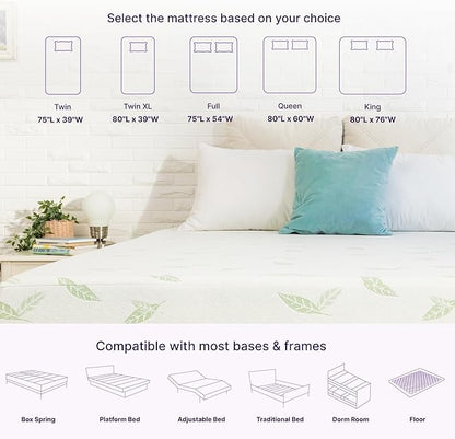 NapQueen Twin XL Size, 8 Inch Anula Green Tea Infused Memory Foam Mattress, Bed in a Box, CertiPUR-US Certified Mattress