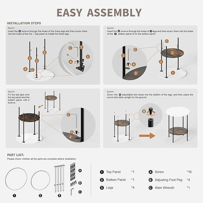 End Tables Living Room - Sturdy SideTable with Metal Frame, Modern Small Sofa & Bedside Table,Multi-Functional Round Coffee Table for Bedroom, Balcony, Sofa, Gym,Office