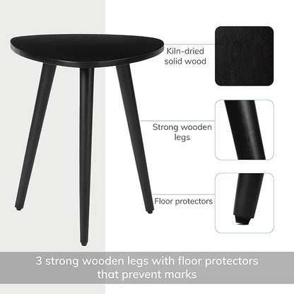 MH London Tri Pin Side Table I Handmade Natural Mango Wood, Naturally Moisture Resistant, Maintenance Free I 16" x 16" x 18" I Tora, Black