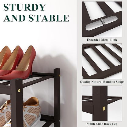 Smiry Shoe Rack, 6 Tier Bamboo Shoe Organizer, Stackable Free Standing Wooden Shoe Storage Shelf for Closet, Entryway, Front Door Entrance, Brown