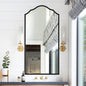 Arched Bathroom Mirror for Wall, 48"x24" Long Scalloped Entryway Mirror with Black Decorative Metal Frame for Living Room, Bedroom, Entryway