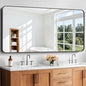 Bathroom Mirror, 30x60 inch Black Rectangle Wall Mirror, Metal Frame Rounded Corner Vanity Mirror, Large Wall Mounted Mirrors for Over Sink Bedroom Living Room Horizontal Or Vertical Mounting