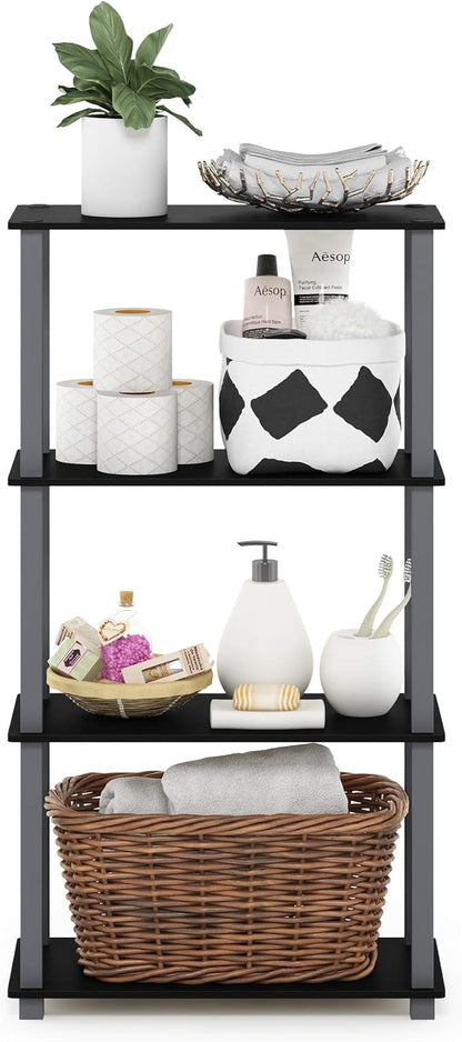 Furinno Turn-N-Tube 4-Tier Multipurpose Shelf Display Rack, Square Tube, Black/Grey