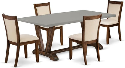 East West Furniture V797MZN32-5 5 Piece Kitchen Table Set Includes a Rectangle Dining Table with V-Legs and 4 Light Beige Linen Fabric Parson Dining Room Chairs, 40x72 Inch, Multi-Color