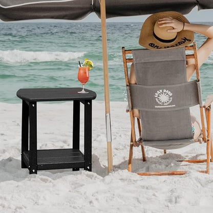 Adirondack Square Outdoor Side Table,2-Tier Storage Patio Side Table, HDPE End Tables for Backyard Pool Porch Garden Lawn(Black)