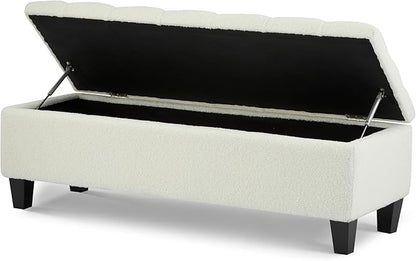 Christopher Knight Home Ottilie Boucle Fabric Storage Ottoman Bench, Wooden Rectangular Ottoman with Storage, Bedroom End of Bed Foot Stool, Entryway Ottoman Footrest, Living Room Extra Seat, Beige