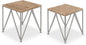 Kate and Laurel Uzma 2-Piece Modern Side Accent Tables Geometric Metal Silver Base with Natural Wood Tops