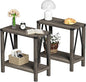 ChooChoo Farmhouse End Table for Small Spaces, Narrow Side End Table with Storage Shelf, Rustic A-Design Nightstand Sofa Table for Living Room, Bedroom (Grey) 2 Pack