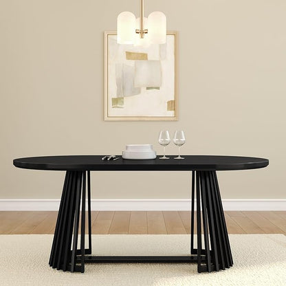 Plank+Beam Lido Oval Dining Table, 72", Round Wooden Minimalist Kitchen Table fits 4 to 6, Black