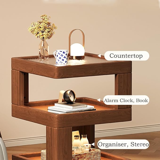 Solid Wood Nightstand,End Tables Bedroom Small Shelf Modern Nightstand Wood Side Table (GLASS-21.3 * 13.8 * 13.8)